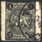 تمبر 1 شاهی شیر و خورشیدی کاردی با تاییدیه